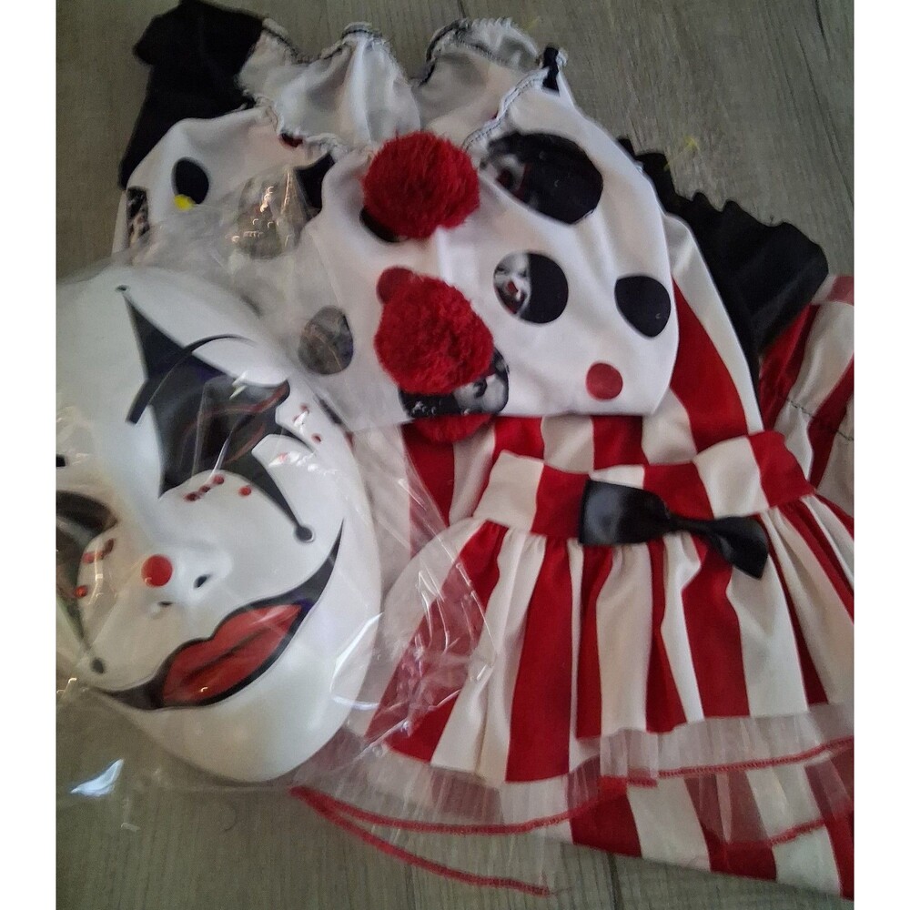 Creepy Clown Costume with Mask and Hat 5 piece set sz medium